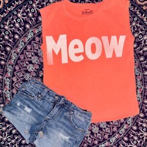 Ag Adriano Goldschmied denim shorts & Crewcuts Orange Tee.